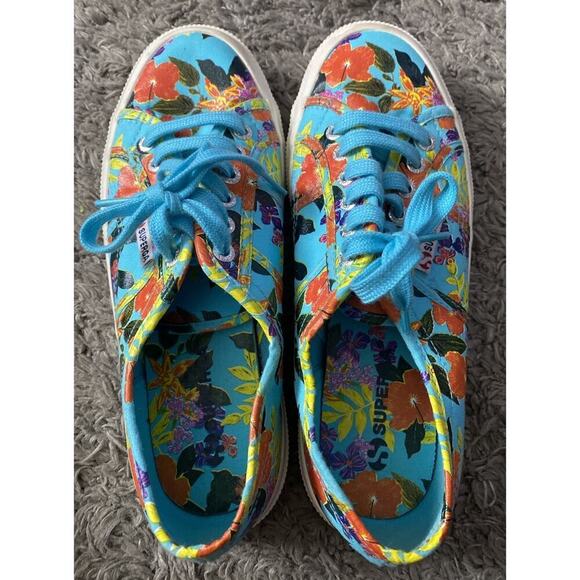 Superga 2750 Blue With Floral Pattern Women’s Shoes Size 8 - Picture 7 of 9